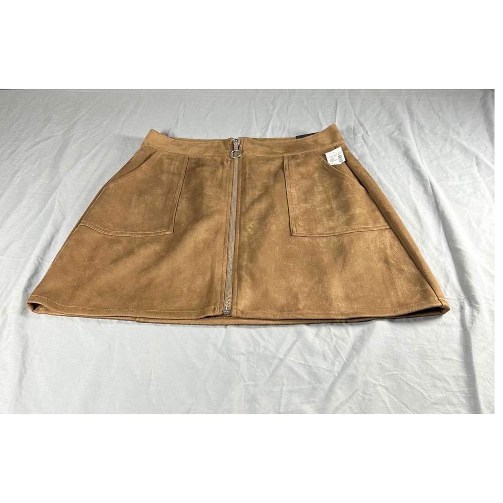 NWT Maurices Faux Suede Skirt Womens 10 Brown Zip Front A-Line Mini Pocket